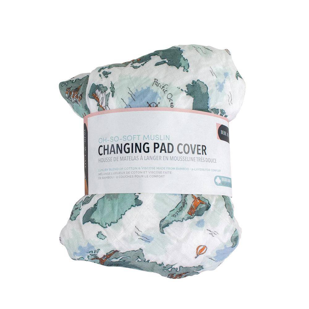 World Map Oh So Soft Muslin Changing Pad Cover Changing Pad Cover Bebe au Lait   