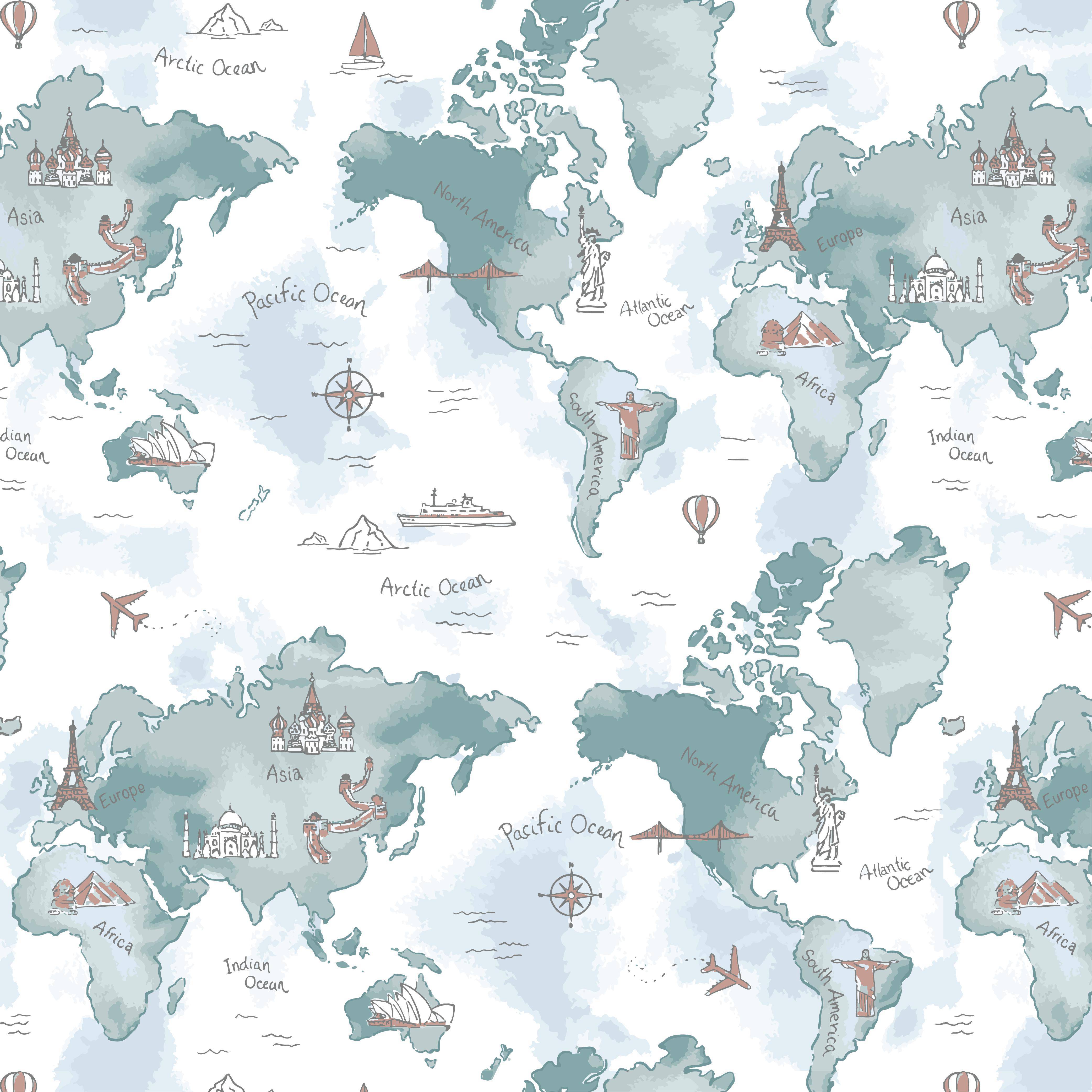 World Map Oh So Soft Muslin Crib Sheet Crib Sheet Bebe au Lait   