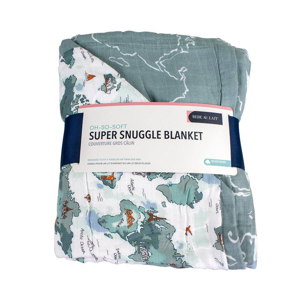 World Map + Someday Oh So Soft Muslin Super Snuggle Blanket Super Snuggle Blanket Bebe au Lait   