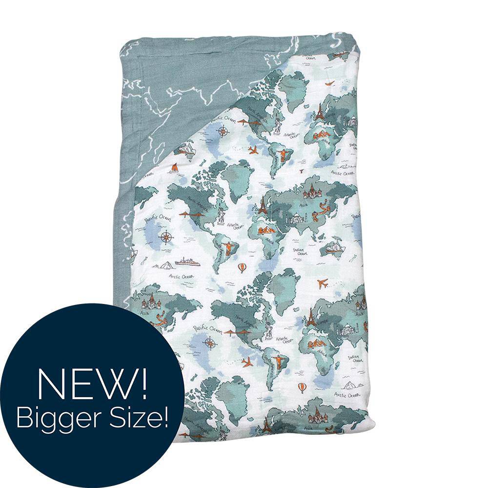 World Map + Someday Oh So Soft Muslin Super Snuggle Blanket Super Snuggle Blanket Bebe au Lait   