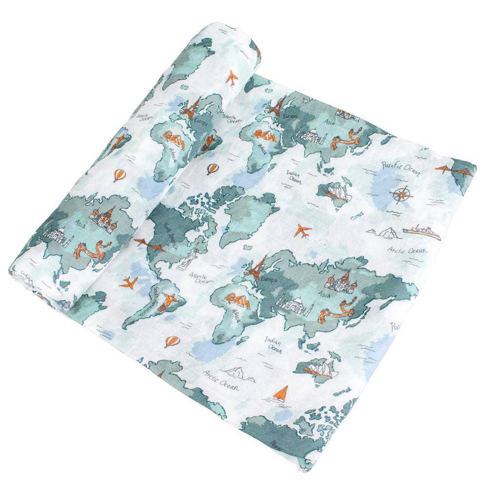 Muslin Swaddle Blanket Set Oh So Soft World Map + Someday Swaddle Blanket Bebe au Lait   