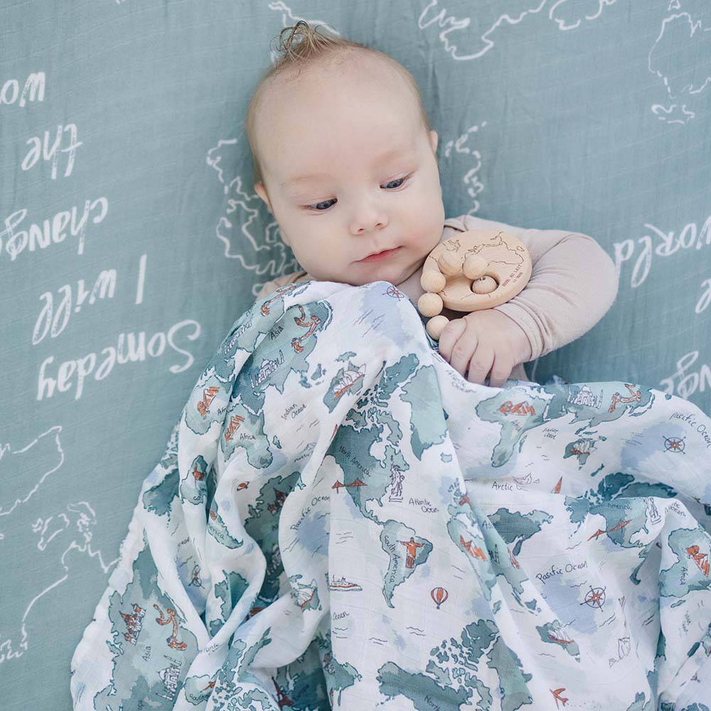 Muslin Swaddle Blanket Set Oh So Soft World Map + Someday Swaddle Blanket Bebe au Lait   