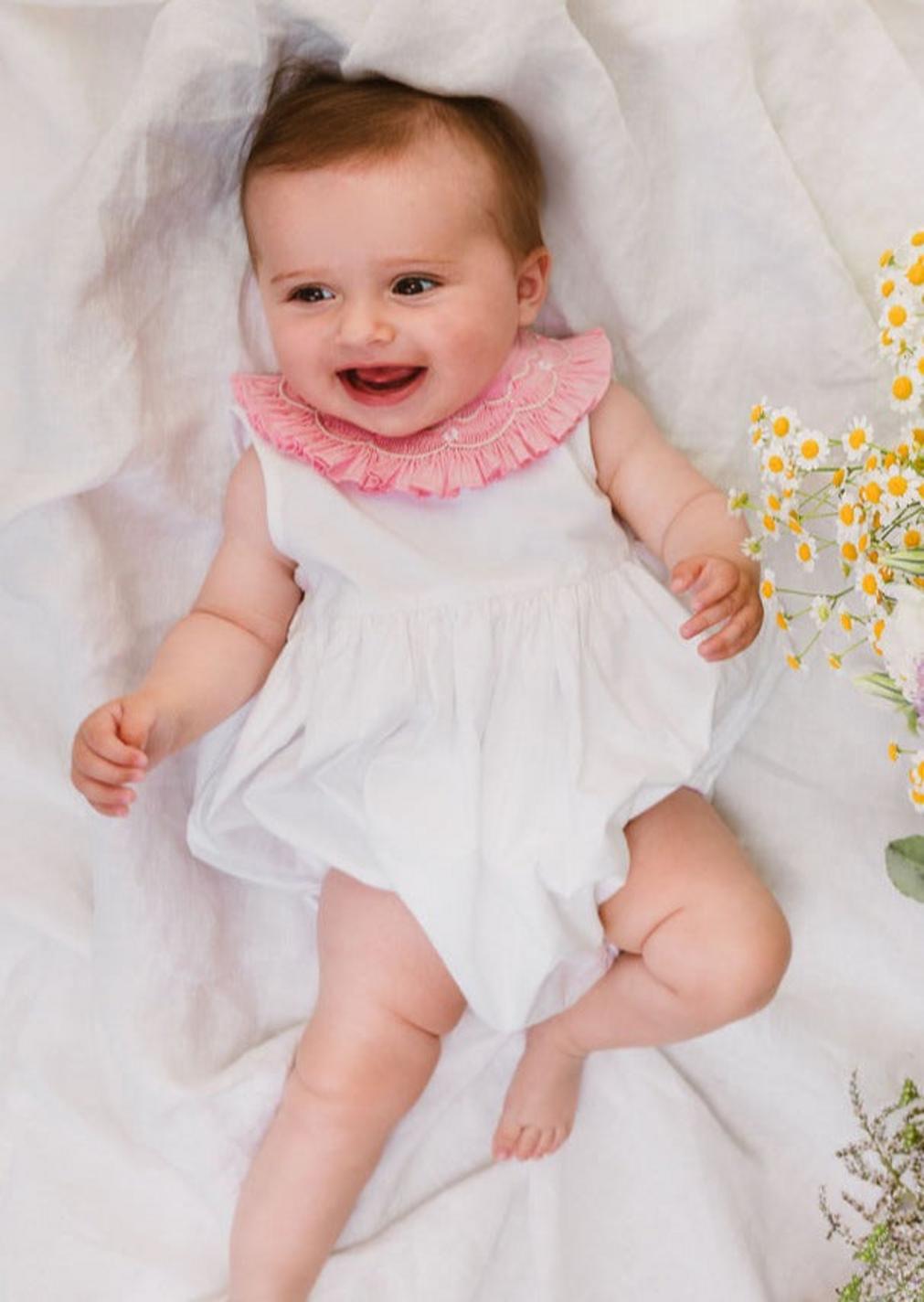 Peony White Bubble With Pink Embroidered Collar
