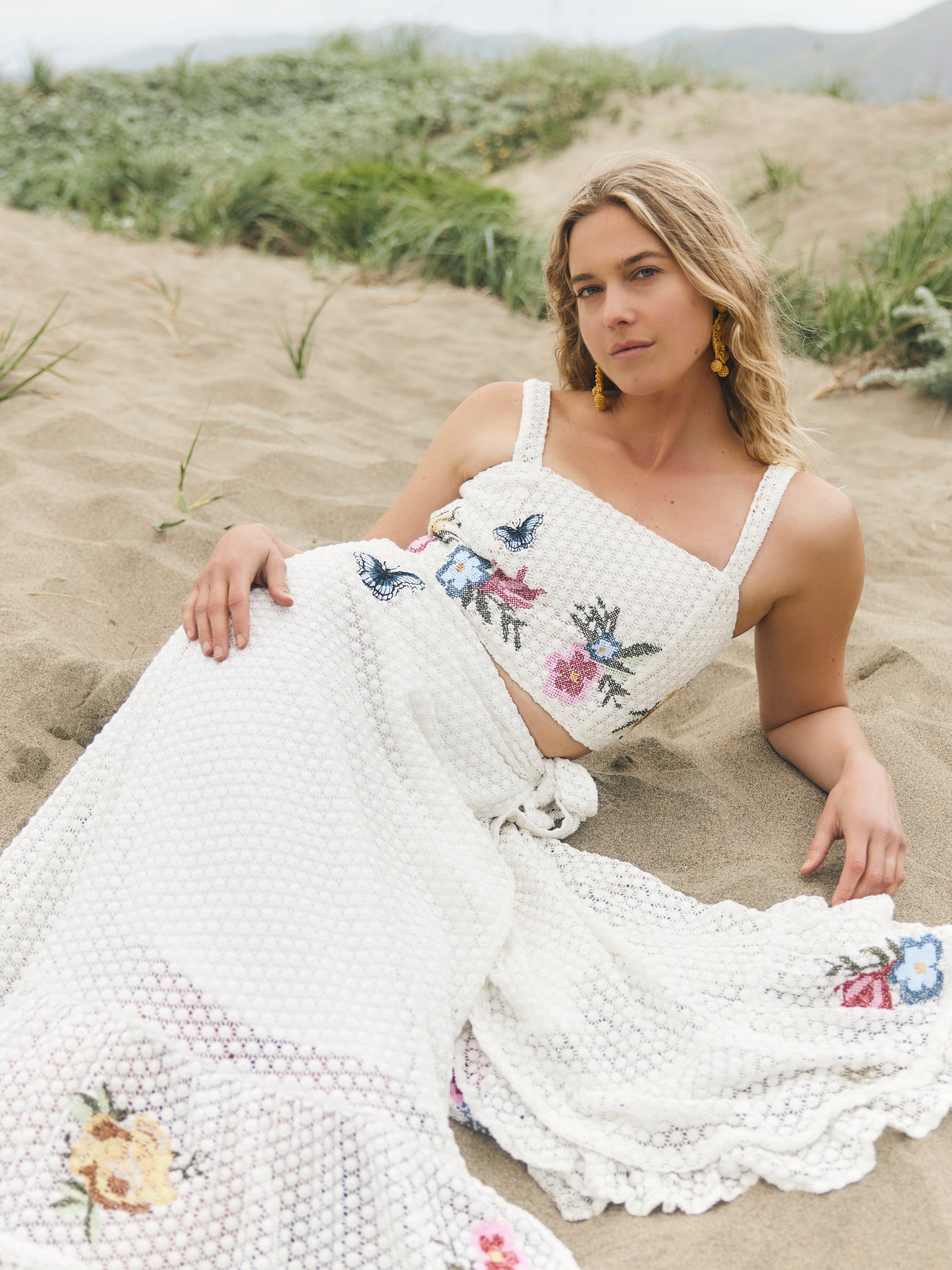 Camila Top - Cream Crochet/Multicolor Floral Embroidery