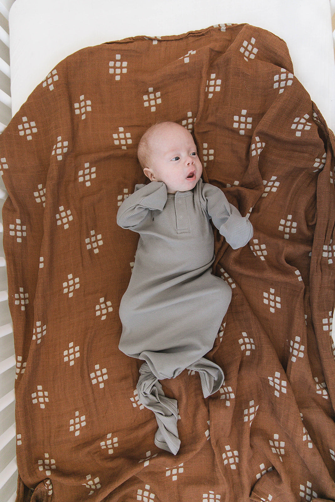 Grey Organic Cotton Ribbed Knot Gown  Mebie Baby   