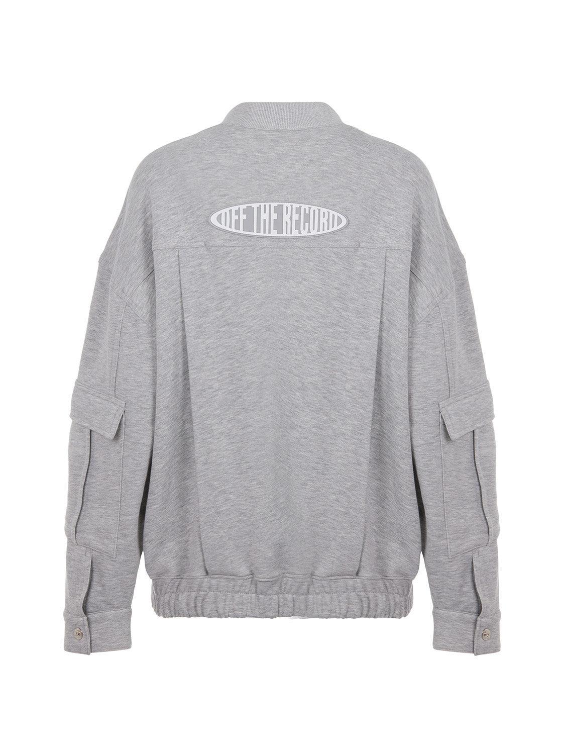 Loose-Fit Bomber Jacket with Pockets - Grey Melange