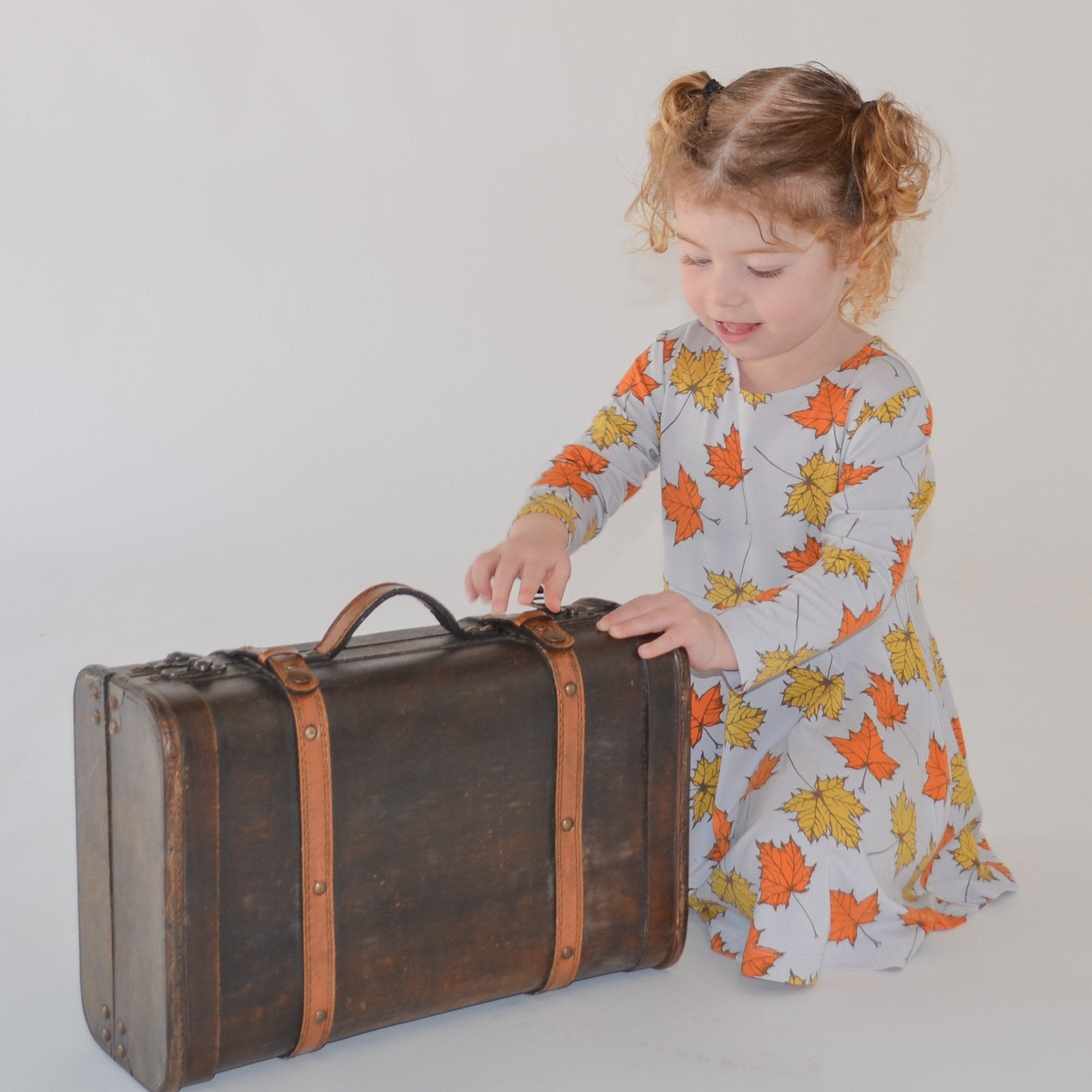 Swirly Girl Dress - Grey Leaves