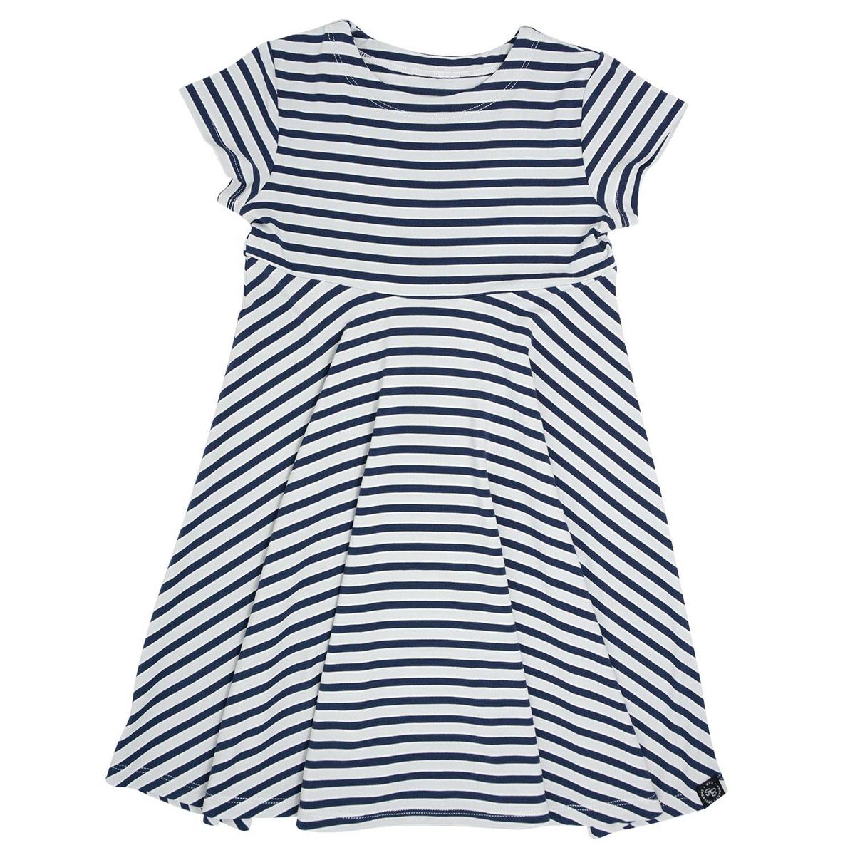 Swirly Girl Short Sleeve Dress - Navy Stripe