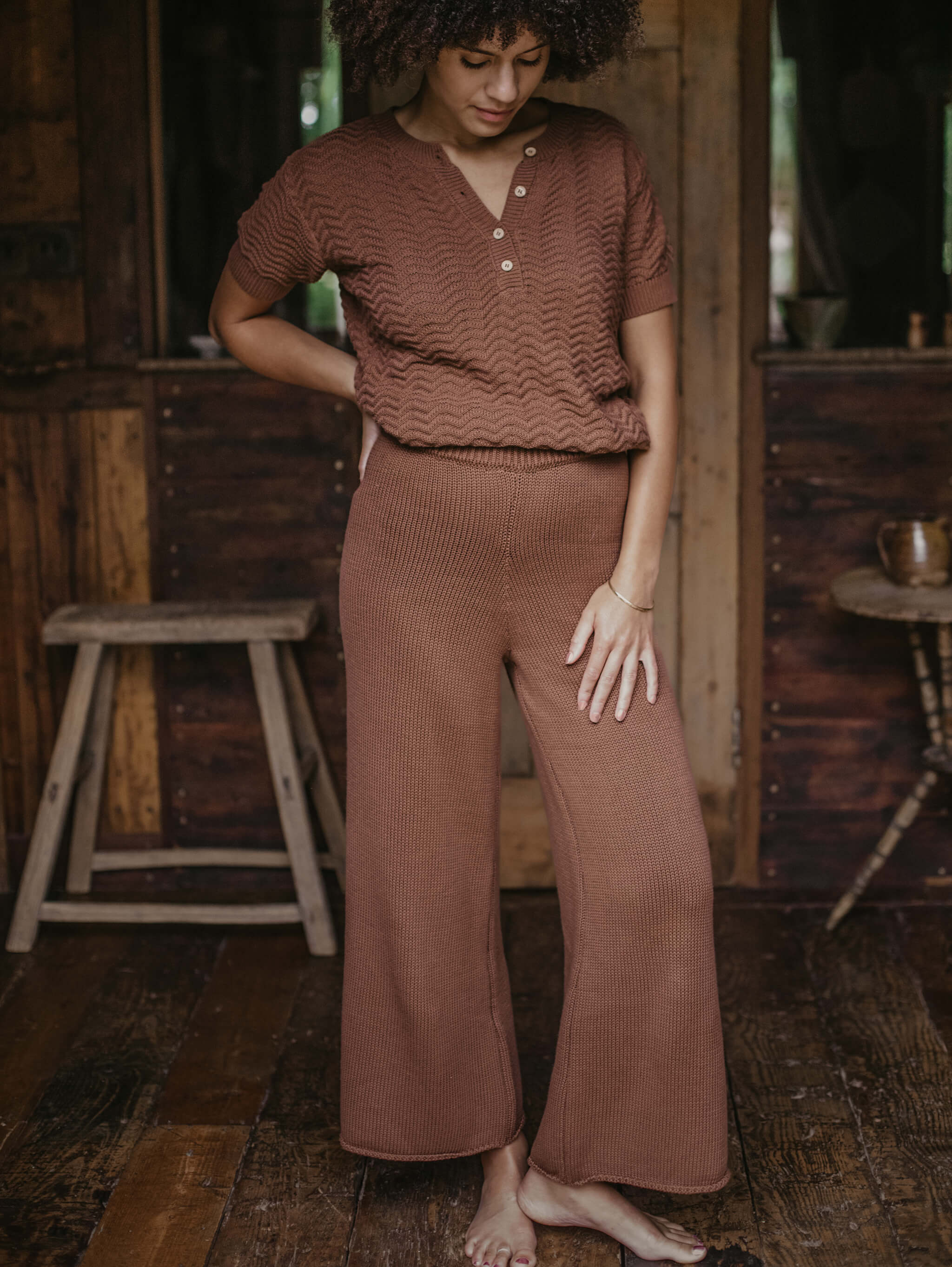 The Wide Leg Knit Trouser Women's - Mocha