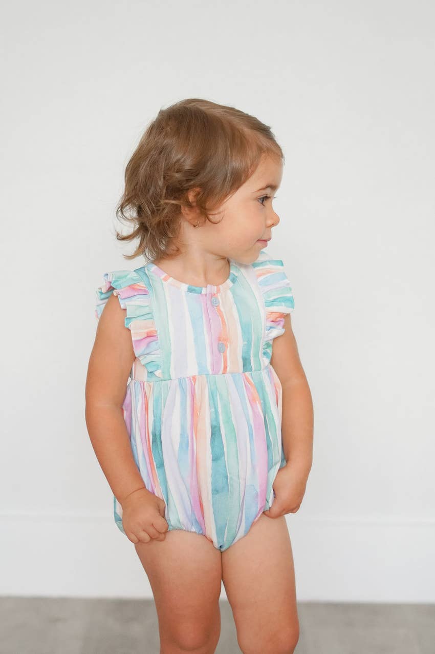 Betsy Romper in Watercolor Stripe romper Ollie Jay   