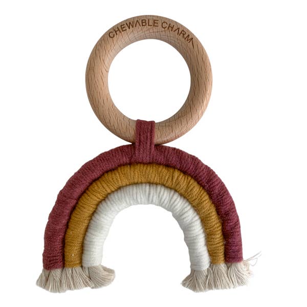 Rainbow Macrame Teether Baby Essentials Chewable Charm Berry + White  