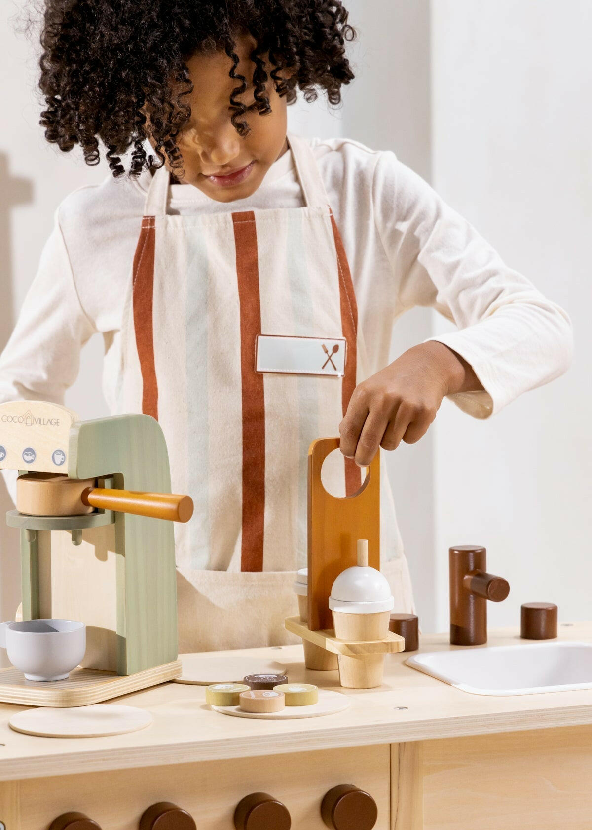 Wooden Coffee Maker Set - Seafoam & Tera Play Kitchen Coco Village   