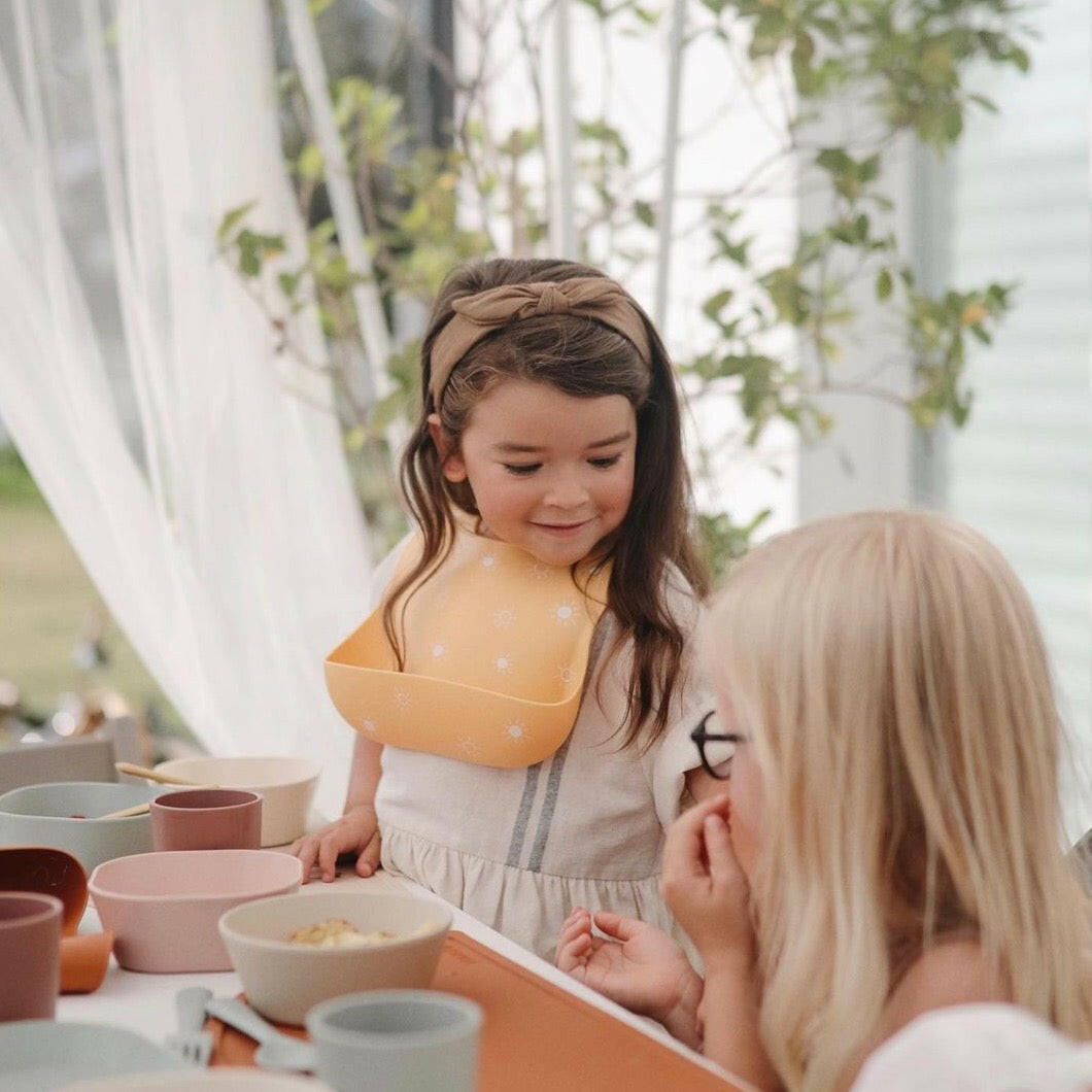 Silicone Baby Bib - Sun Orange feeding Mushie   