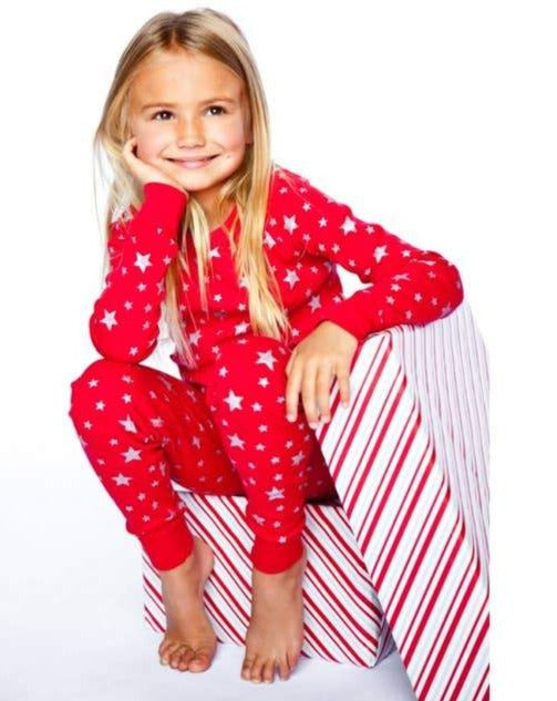 Organic Long Sleeve Pajamas - Stars Red/Silver Pajamas Skylar Luna   