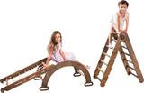 3in1 Montessori Climbing Frame Set: Triangle Ladder + Arch/Rocker Balance + Net – Beige