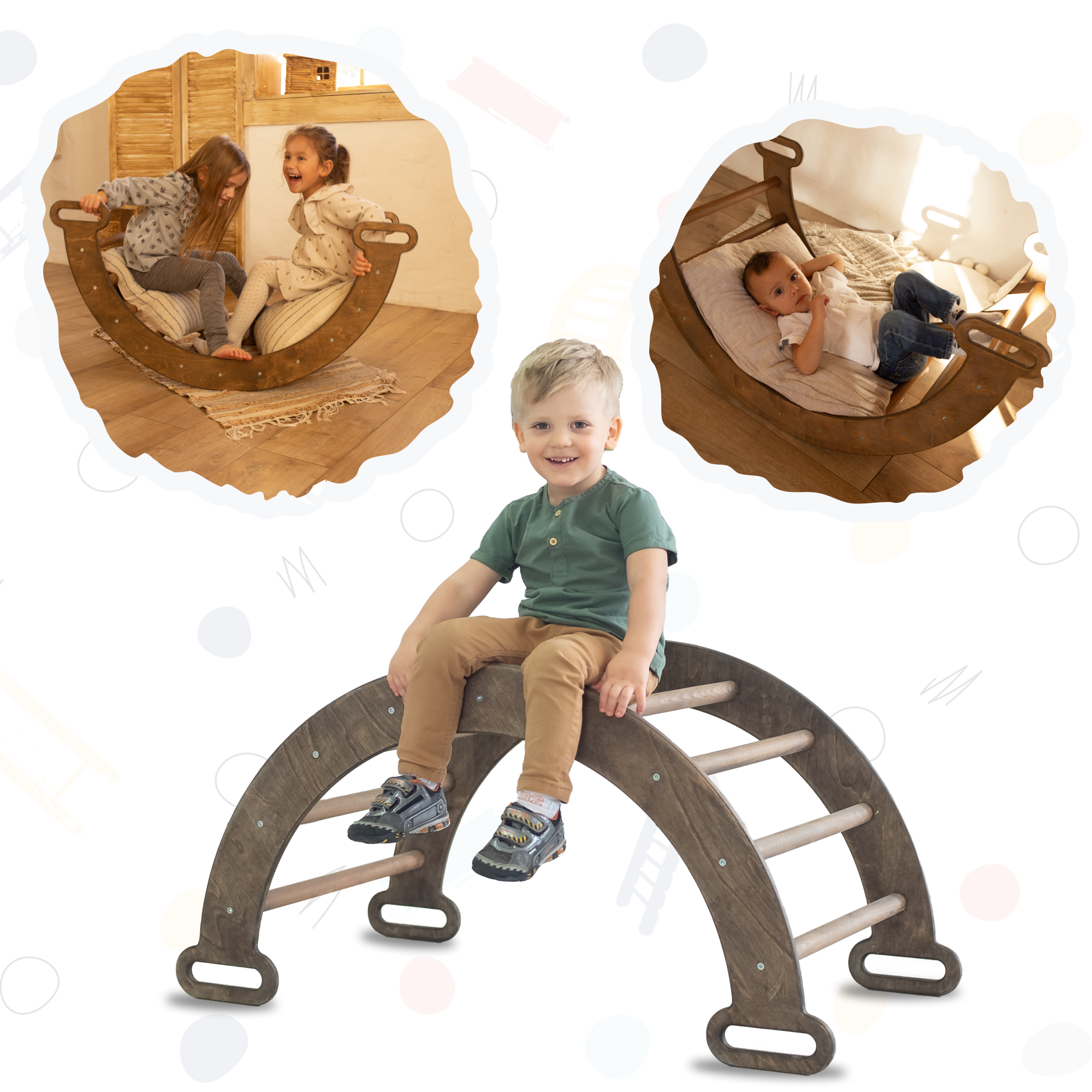 Climbing Arch & Rocker Balance - Montessori Climbers for Kids 1-7 y.o. – Beige Single Ladders Goodevas   