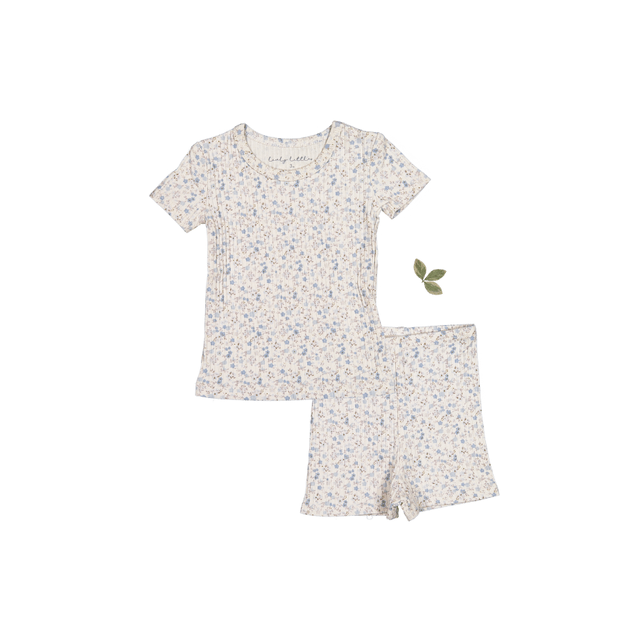 Printed Short Sleeve Tee + Short  Lovely Littles 6m Dusty Blue Floral 