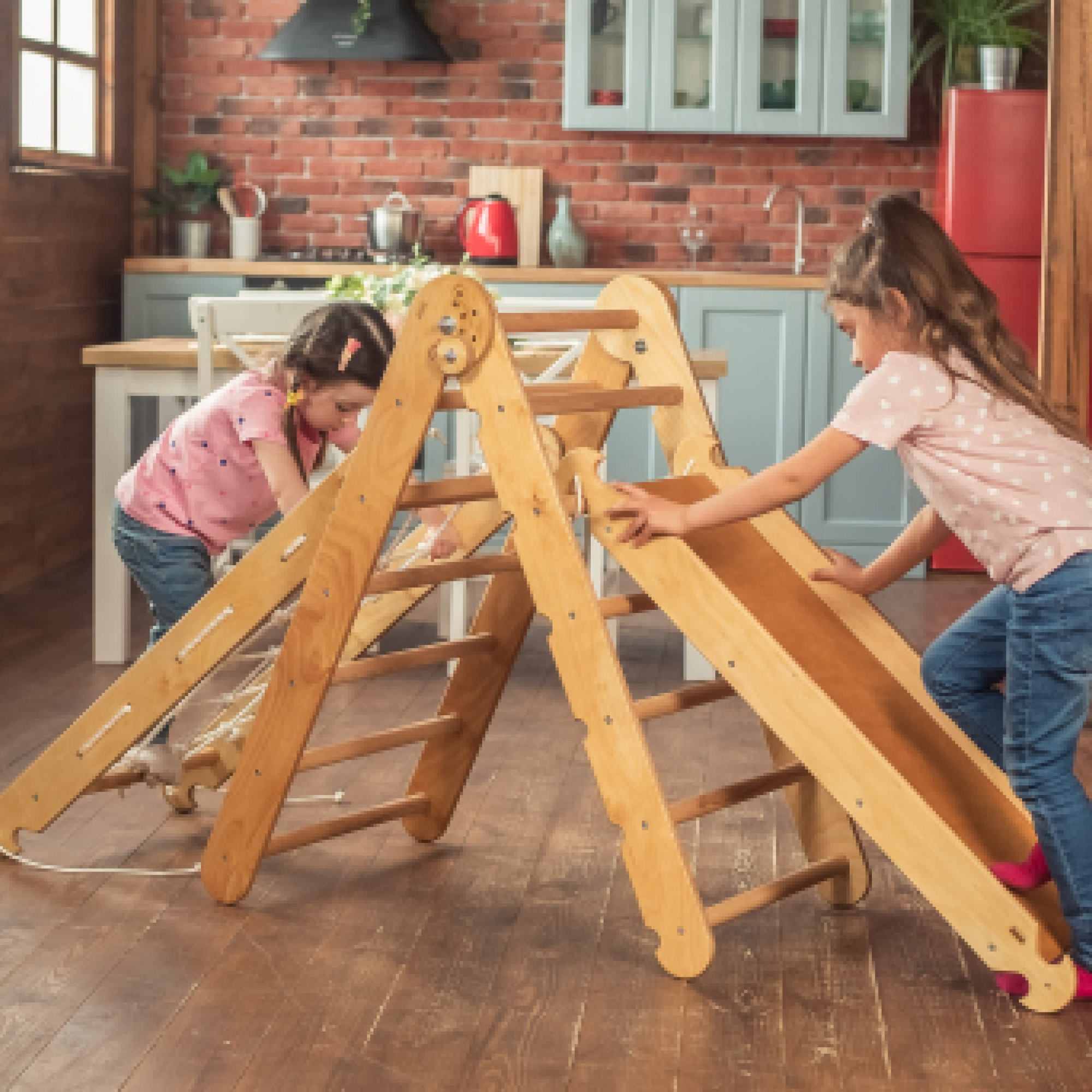 3in1 Montessori Climbing Frame Set: Triangle Ladder + Net + Slide Board/Ramp - Beige 3in1 Playsets Goodevas   