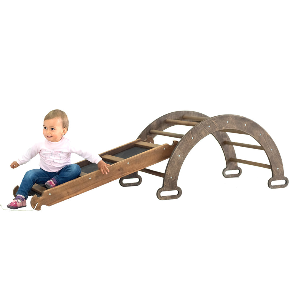 2in1 Montessori Arch Set: Climbing Arch/Rocker Balance + Slide Board/Climbing Ramp 2in1 Playsets Goodevas Chocolate  