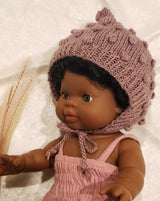 Pixie Bobble Bonnet for Baby Dolls - Tea Rose