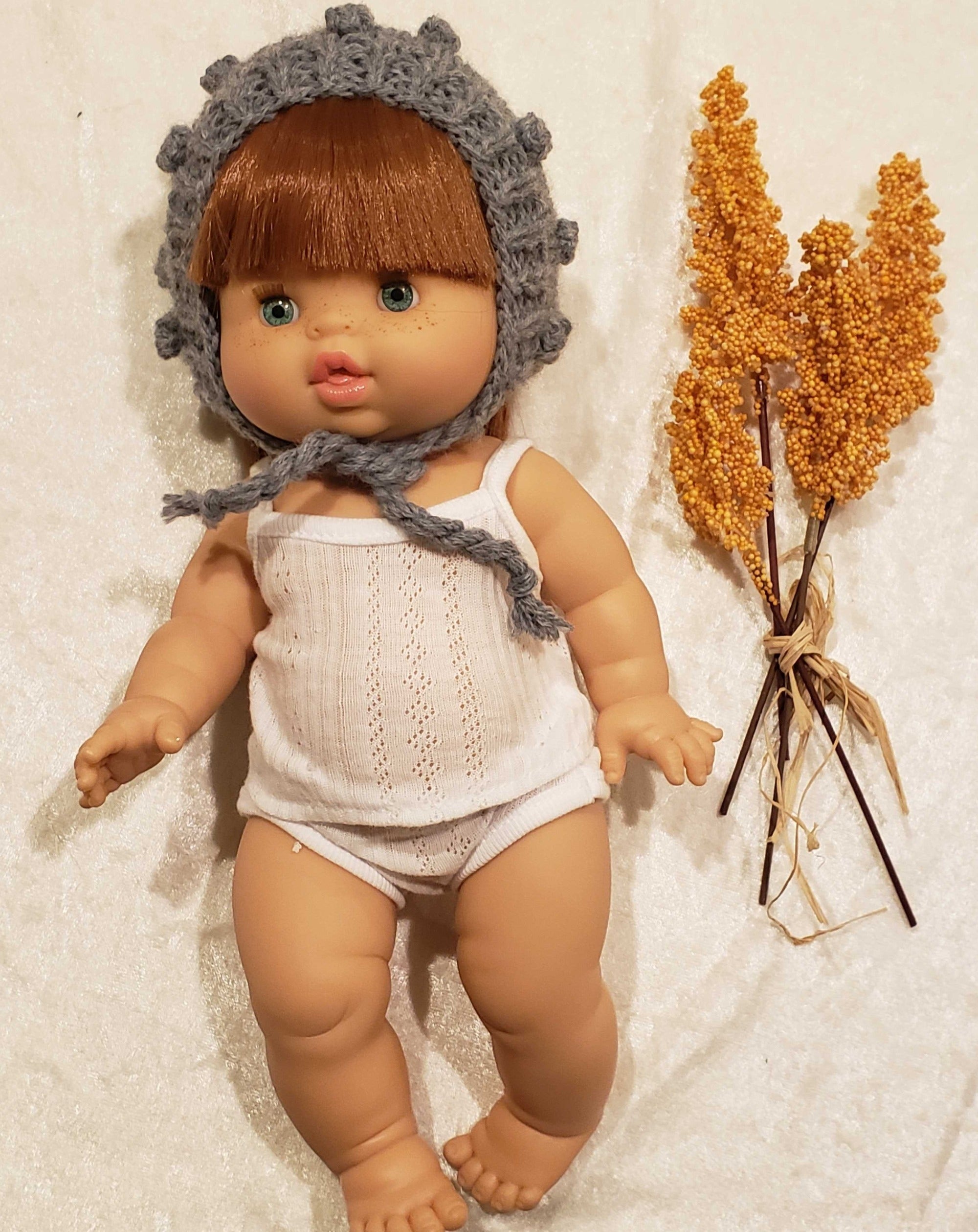 Pixie Bobble Bonnet for Baby Dolls - Gray Doll Clothing Minikane   