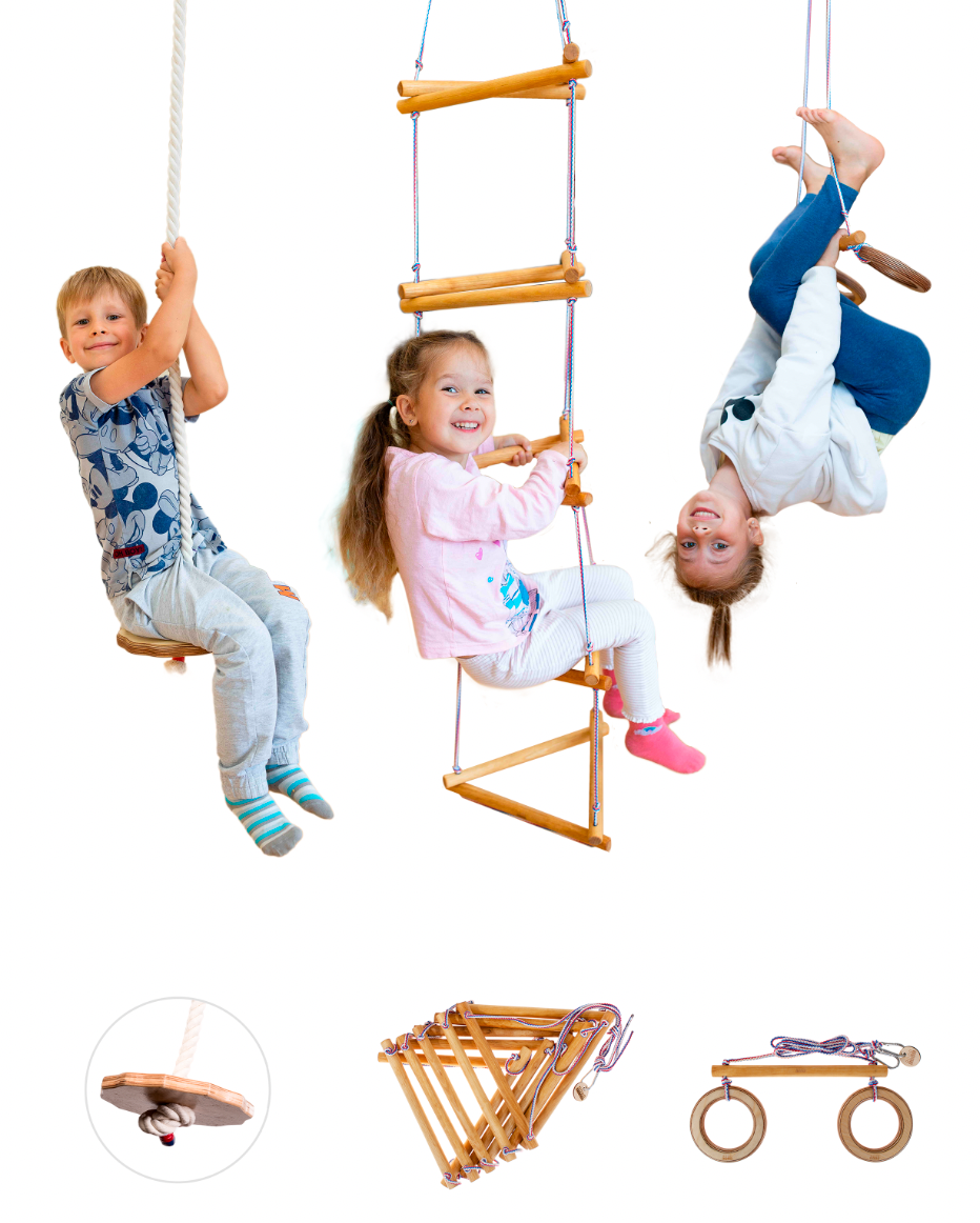 3in1 Swings Set: Rope swing + Trapeze bar with rings + Triangle rope ladder 3in1 Swing Set Goodevas   