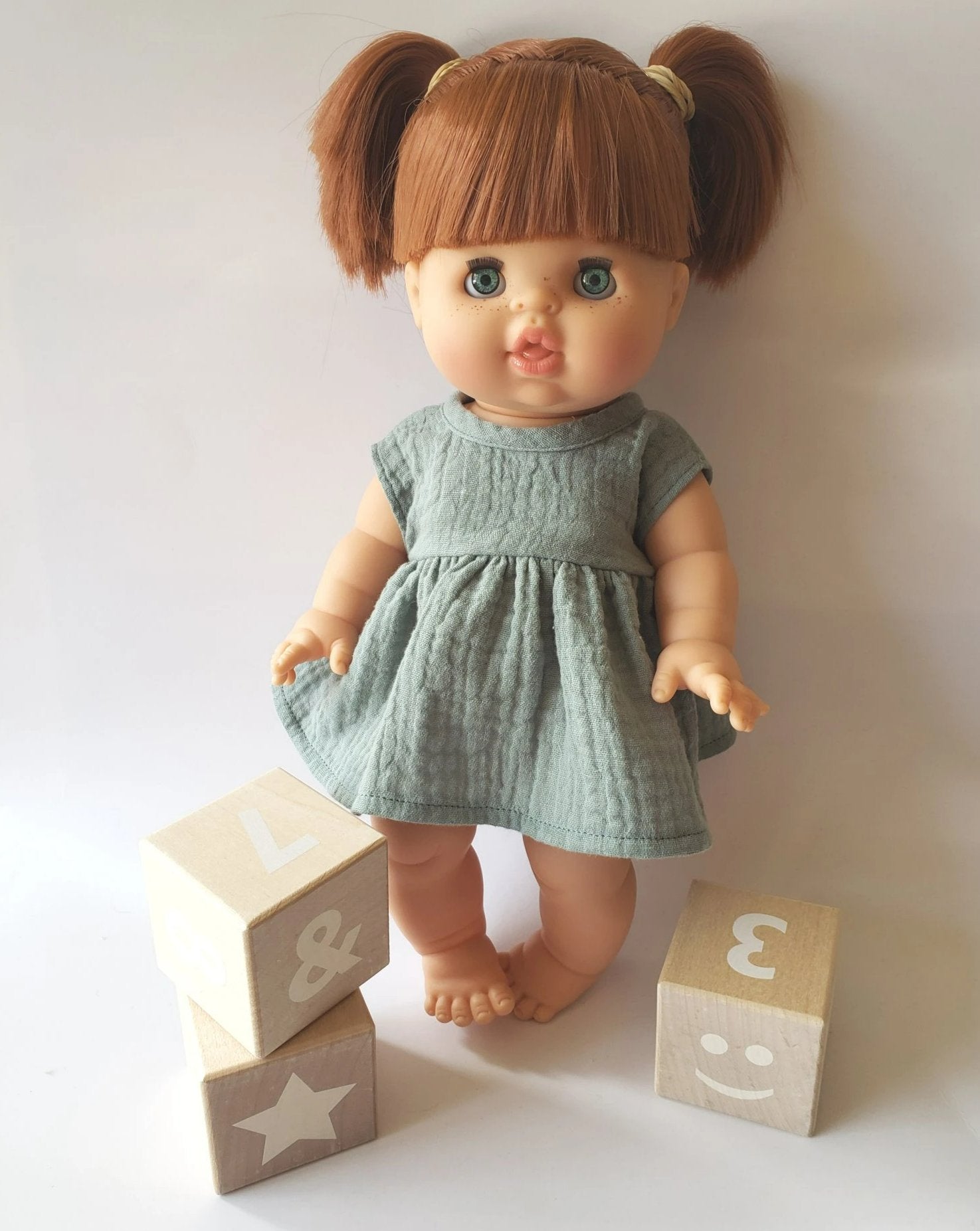 Faustine Cotton Dress short sleeve Doll Clothing Little Wonder & Co. Green  