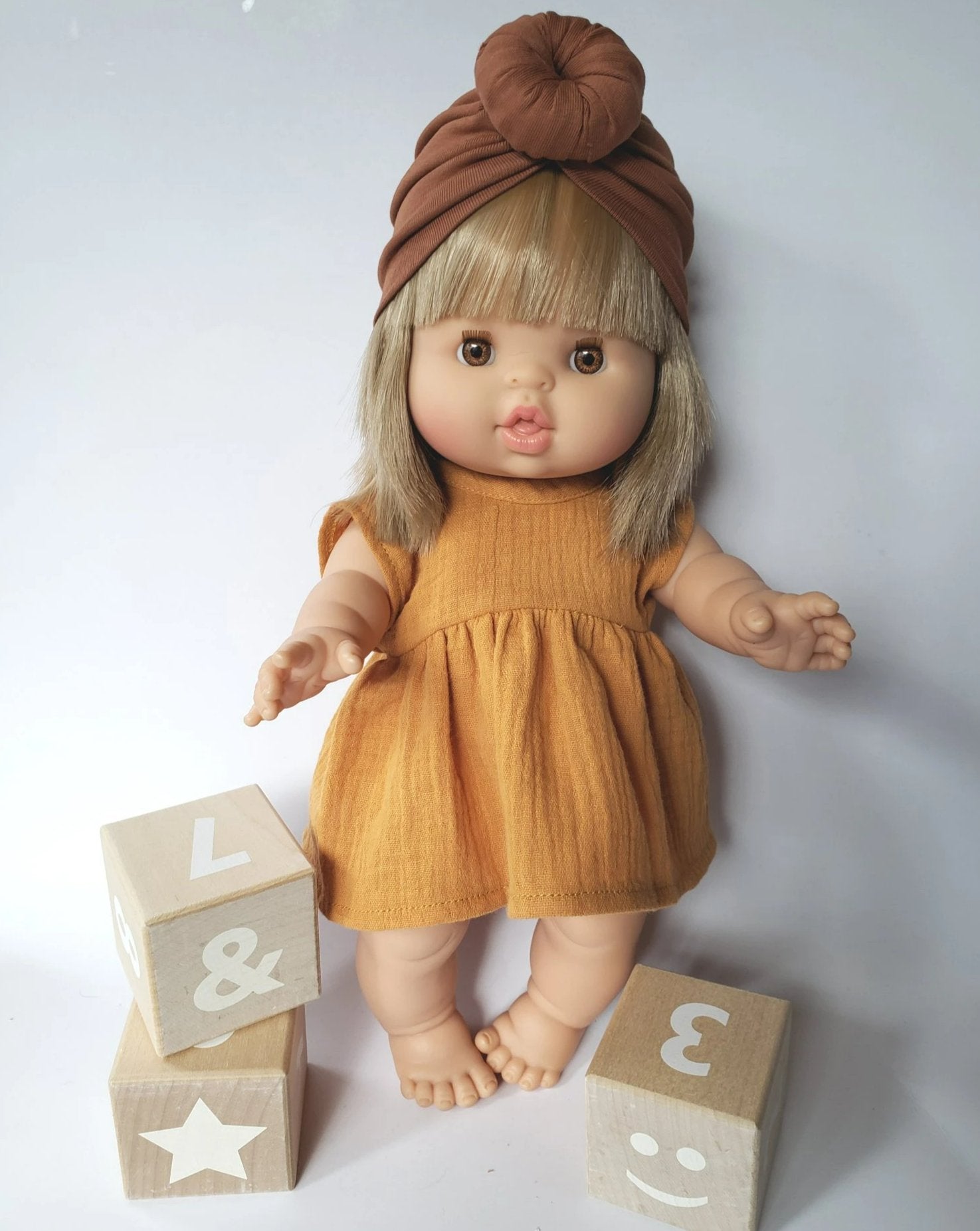 Faustine Cotton Dress short sleeve Doll Clothing Little Wonder & Co. Caramel  