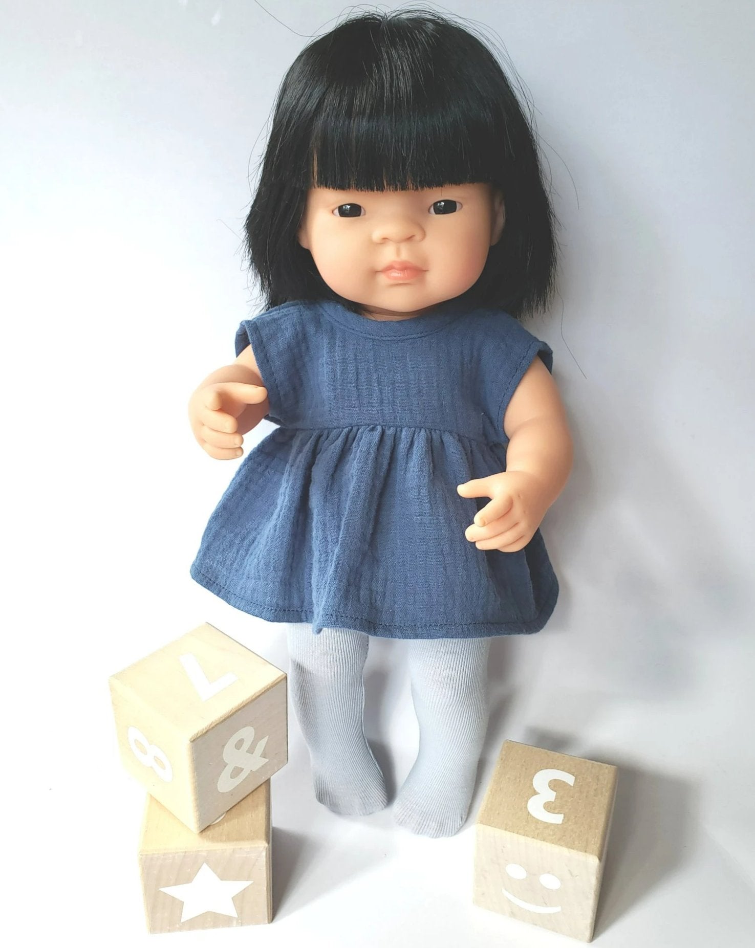 Faustine Cotton Dress short sleeve Doll Clothing Little Wonder & Co. Blue  