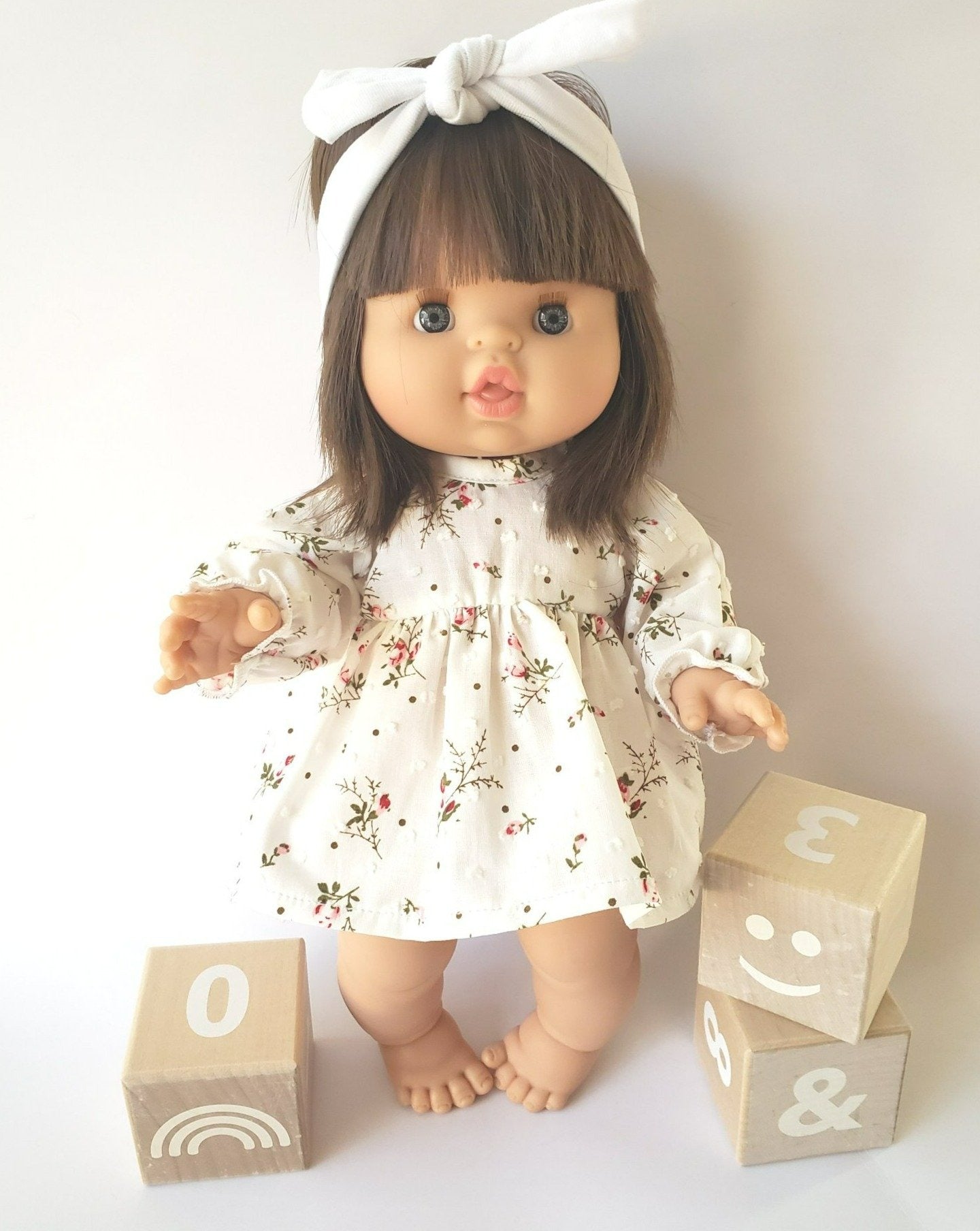 Cotton Doll Dress - Embroidery with Flowers Doll Clothing Little Wonder & Co.   