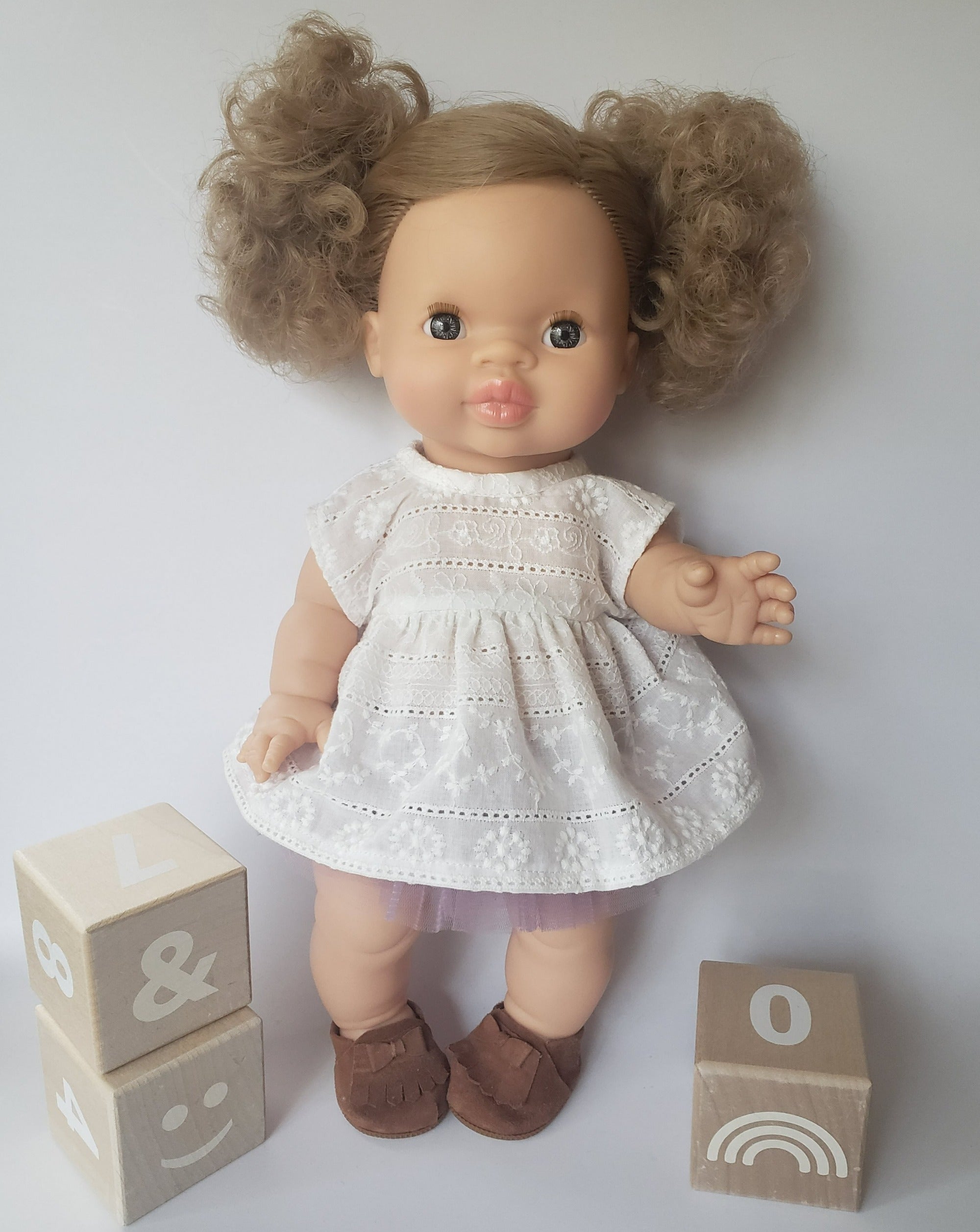 Cotton Doll Dress - Embroidery White Doll Clothing Little Wonder & Co. Short Sleeve  