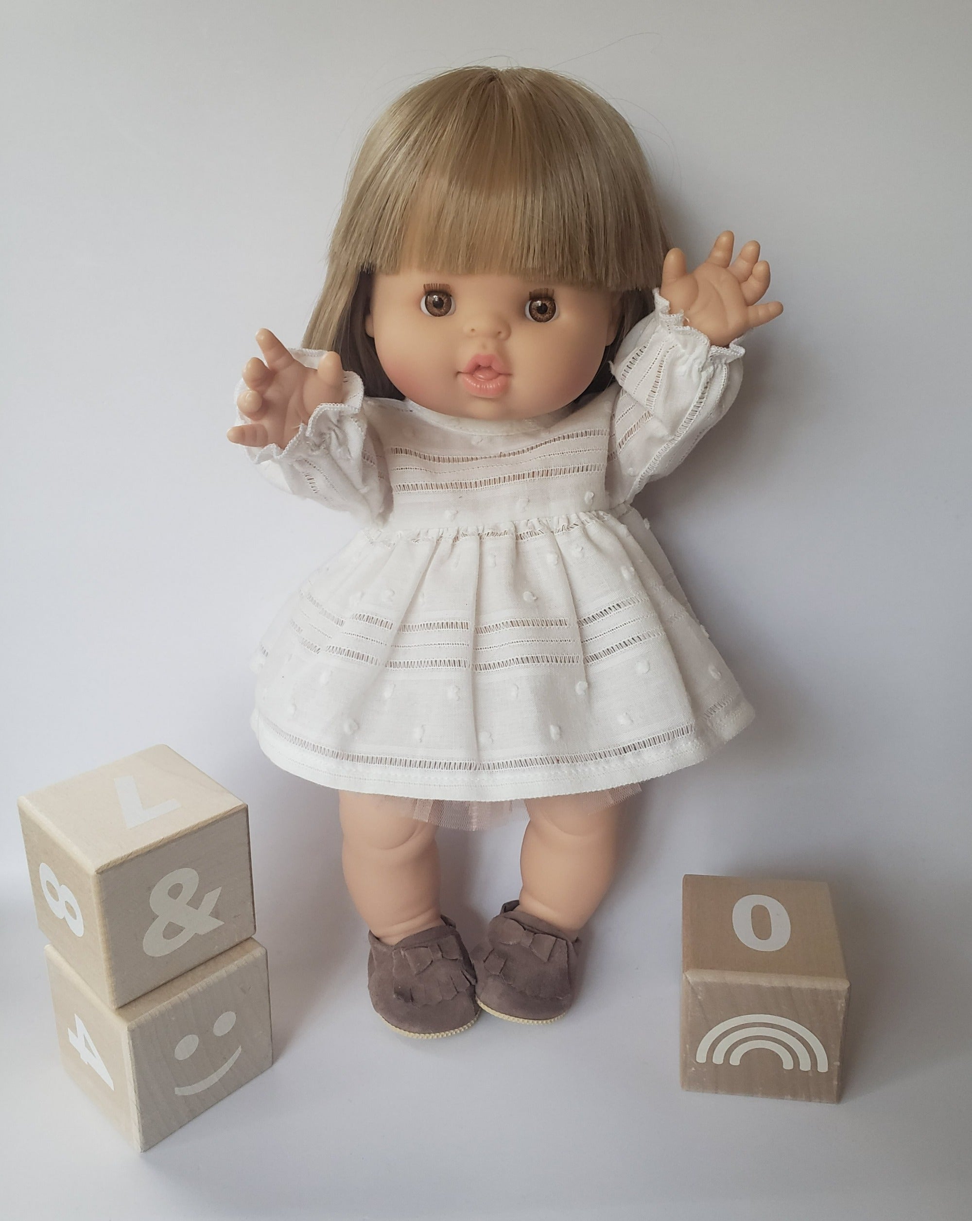 Cotton Doll Dress - Embroidery White Doll Clothing Little Wonder & Co. Long Sleeve  