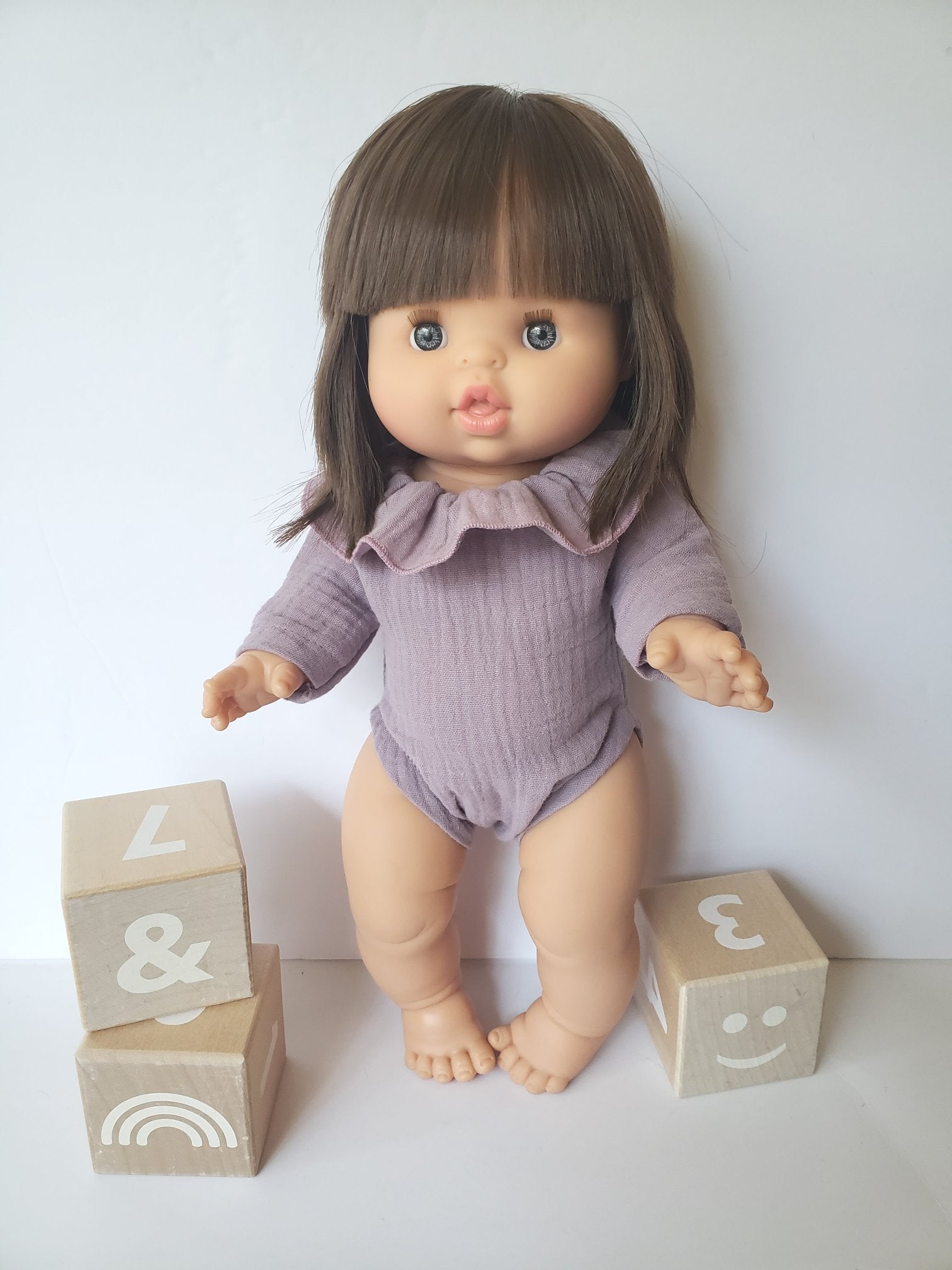 Ruffle Long Sleeve Romper Doll Clothing Little Wonder & Co. Lavander  