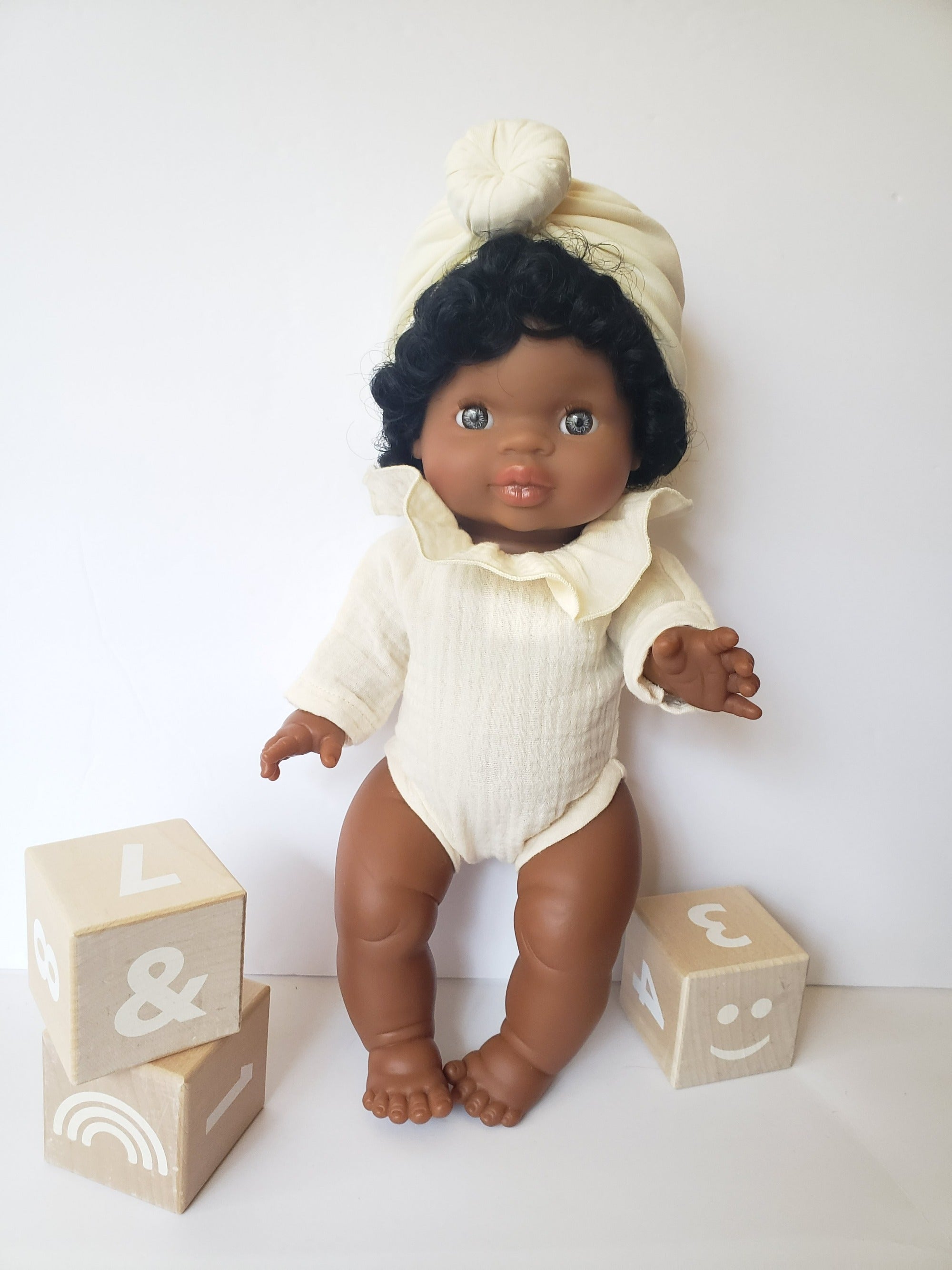 Ruffle Long Sleeve Romper Doll Clothing Little Wonder & Co. Cream  