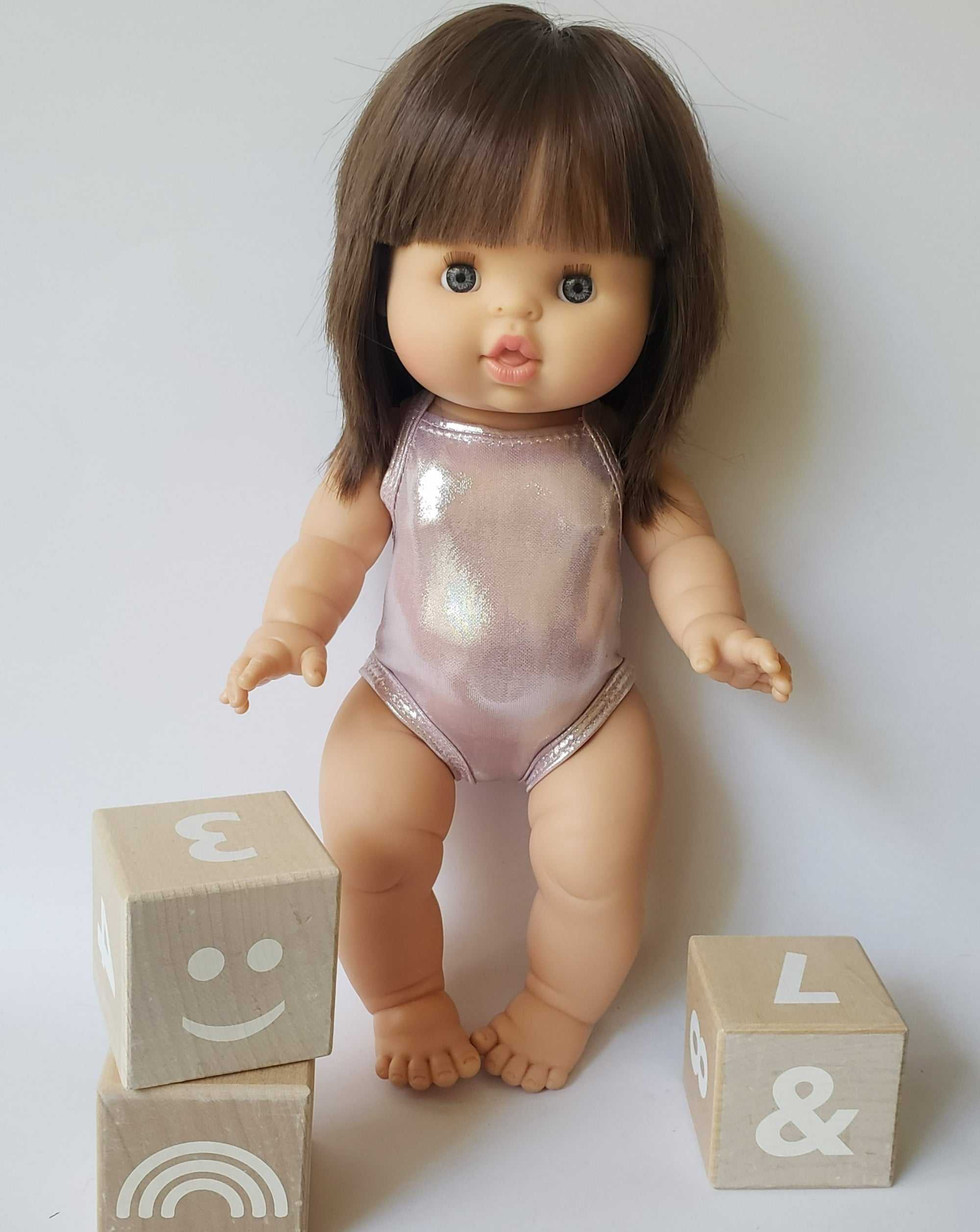 Doll Shiny Bodysuit Doll Clothing Little Wonder & Co. Pink Onesie 