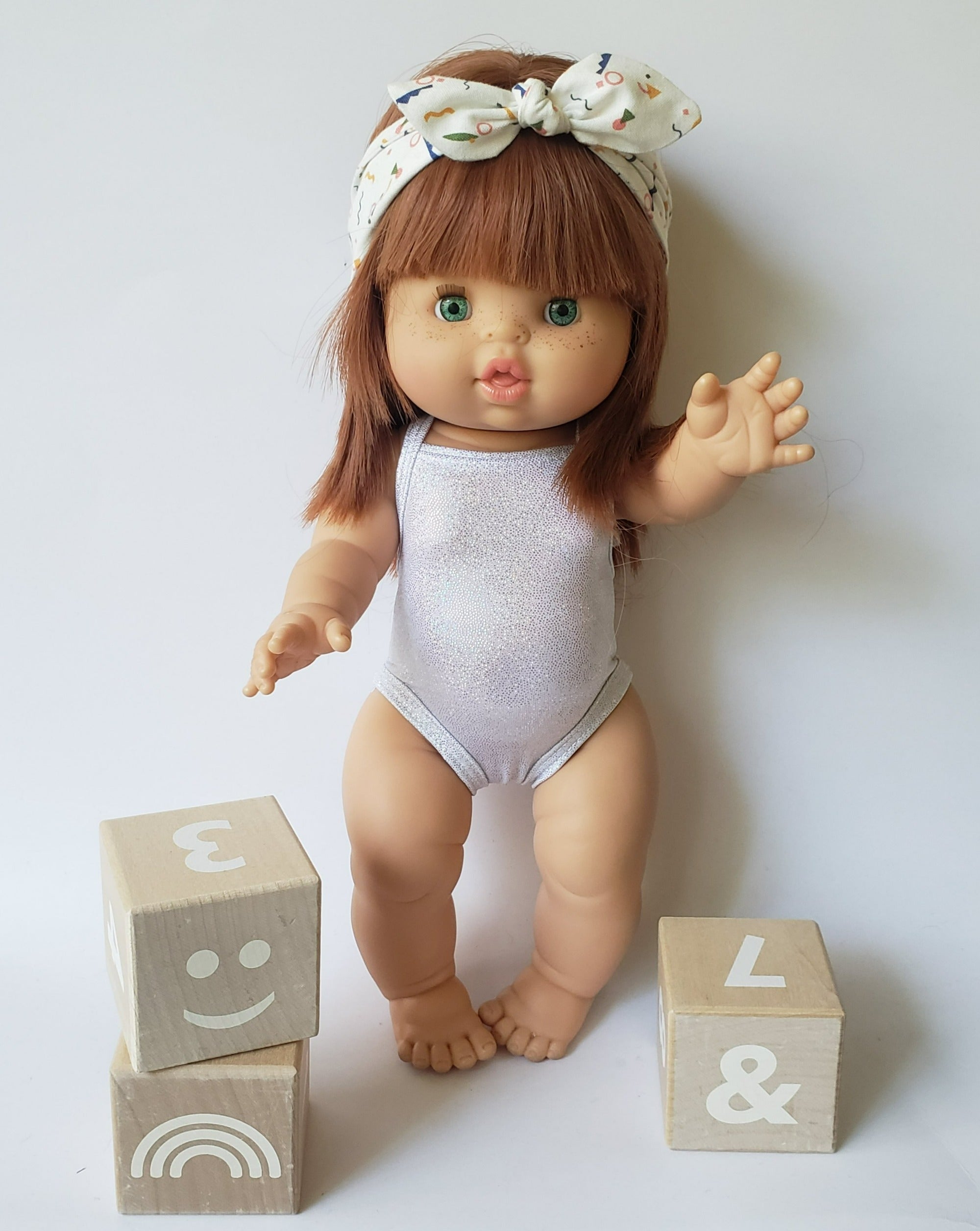 Doll Shiny Bodysuit Doll Clothing Little Wonder & Co. Silver Onesie 