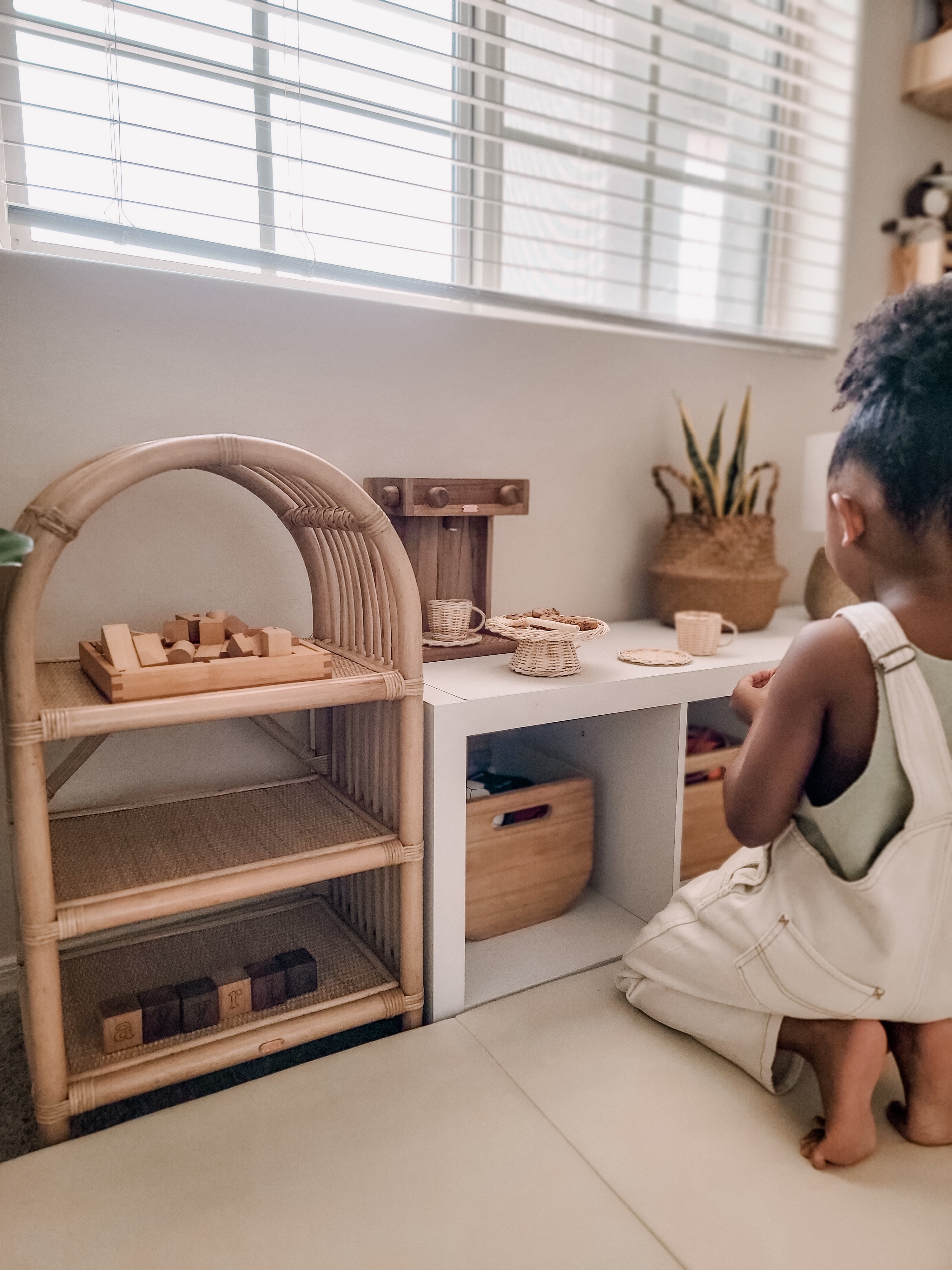 Rattan Montessori-Style Kid Shelves  Poppie Toys   