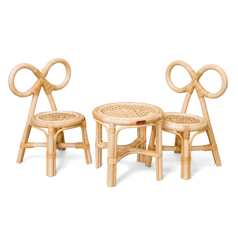 Rattan Table and Chair Set for Dolls