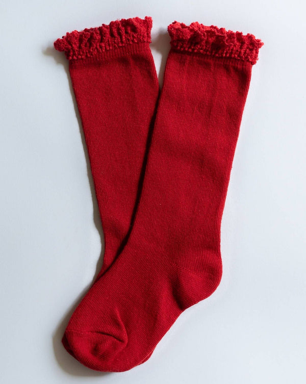 True Red Lace Top Knee Highs | Little Stocking Co.