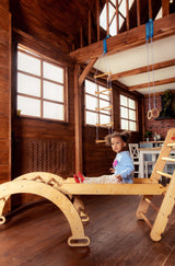 3in1 Montessori Climbing Set: Triangle Ladder + Wooden Arch + Slide Board – Beige