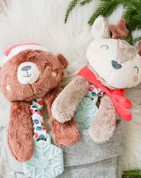 Holiday Bear Plush + Teether Toy Baby Essentials Itzy Ritzy   