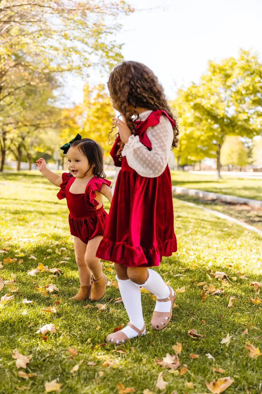 Emmy Romper in Ruby Velvet  Ollie Jay   