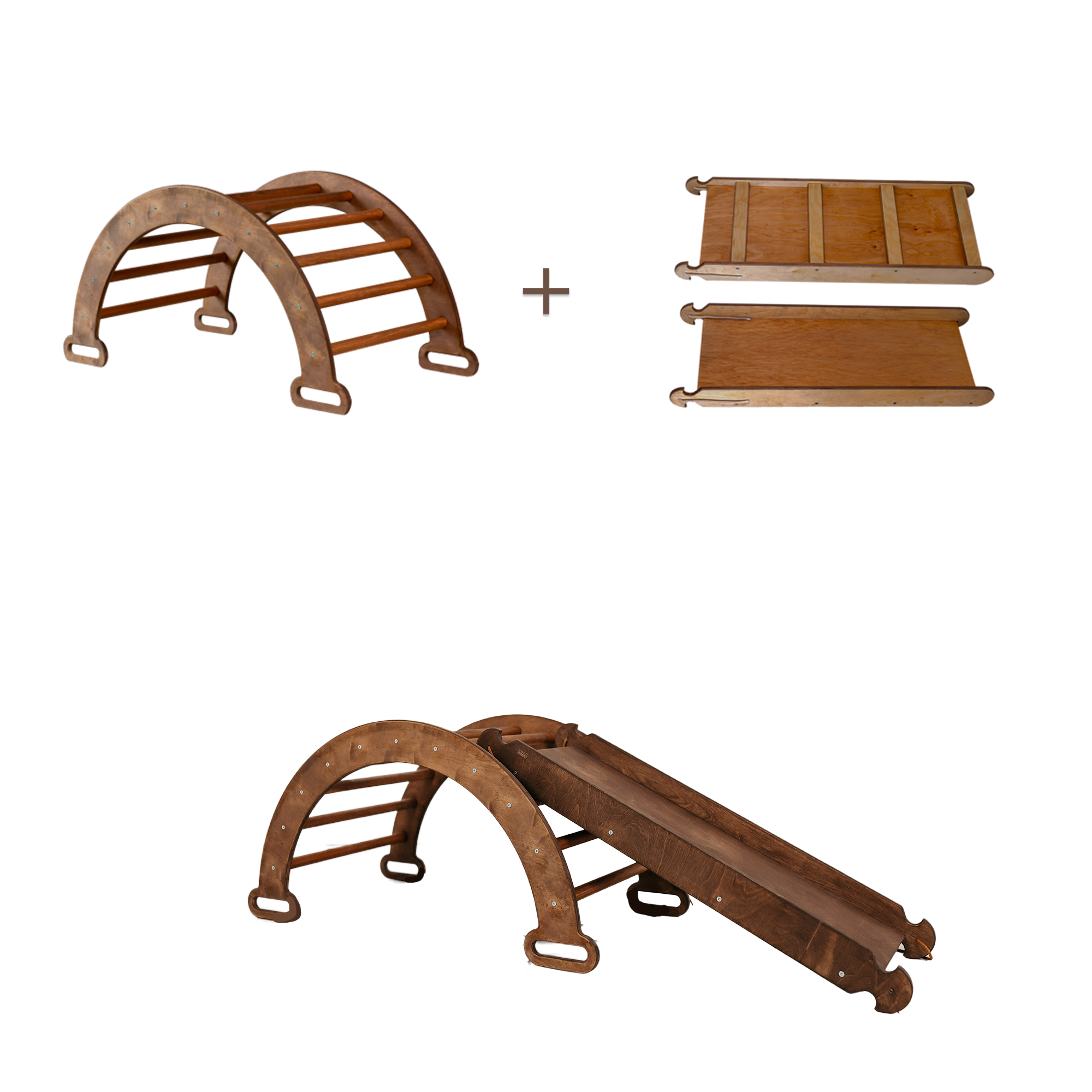 2in1 Montessori Arch Set: Climbing Arch/Rocker Balance + Slide Board/Climbing Ramp 2in1 Playsets Goodevas   