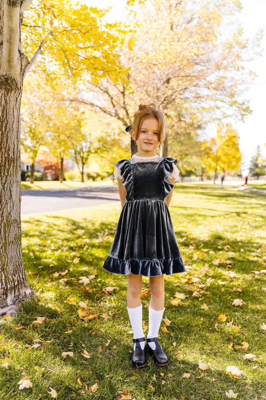 Pinny Dress in Blue Velvet dress Ollie Jay   