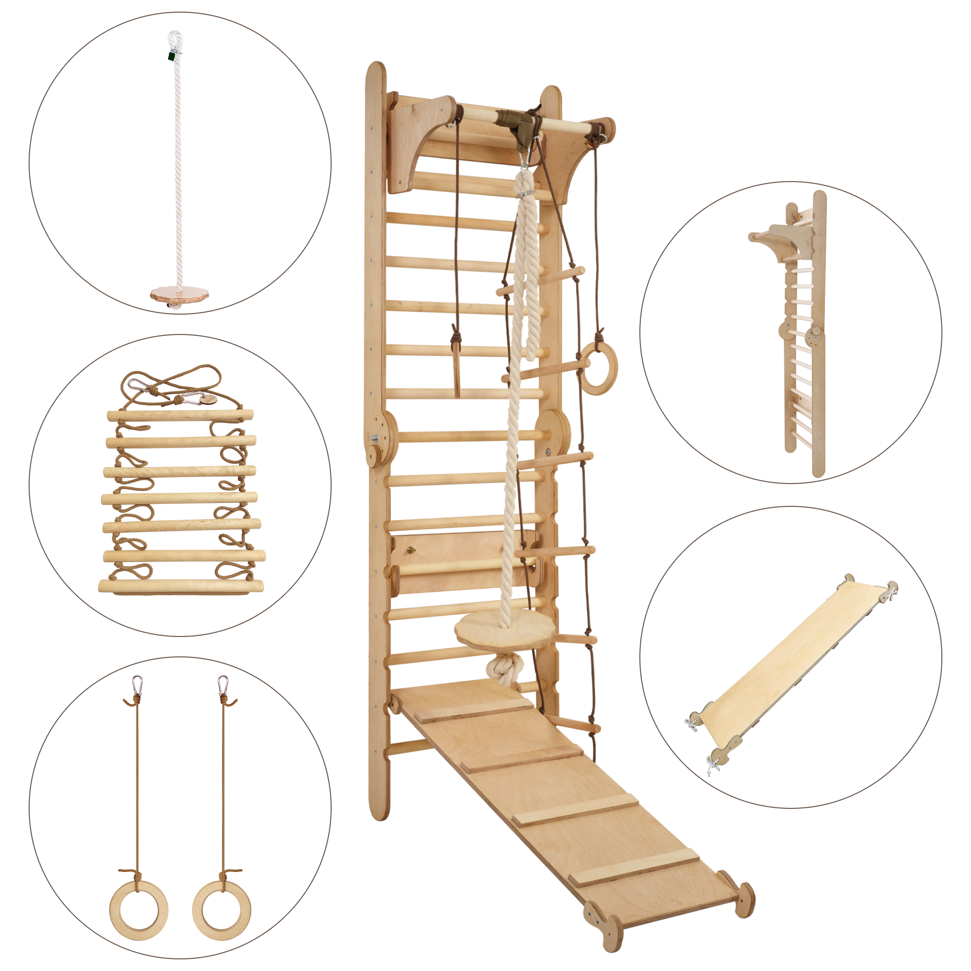 3in1: Wooden Swedish Wall / Climbing ladder for Children + Swing Set + Slide Board Swesdish wall Goodevas   