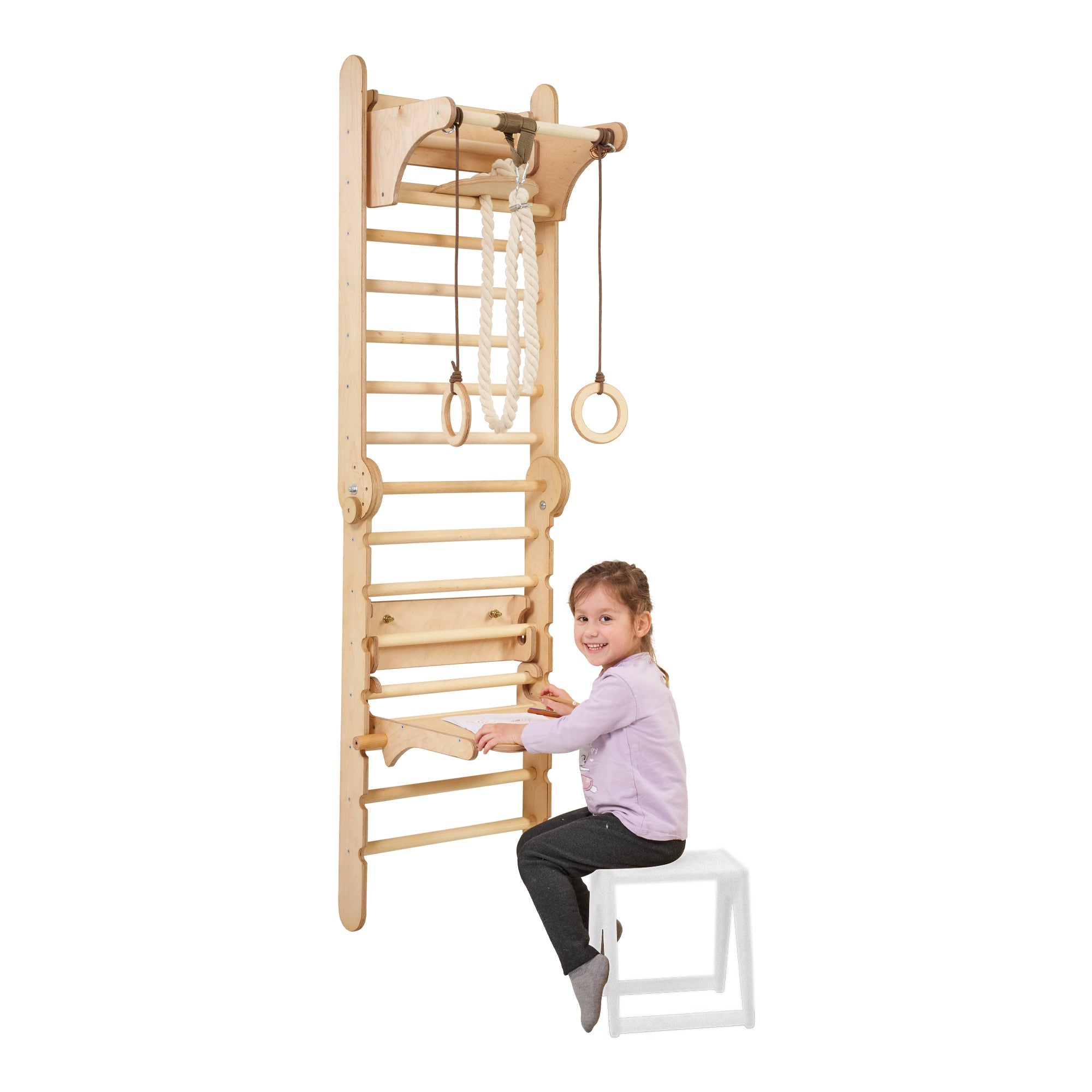 5in1: Wooden Swedish Wall / Climbing ladder for Children + Swing Set + Slide Board + Art Add-on Swesdish wall Goodevas   