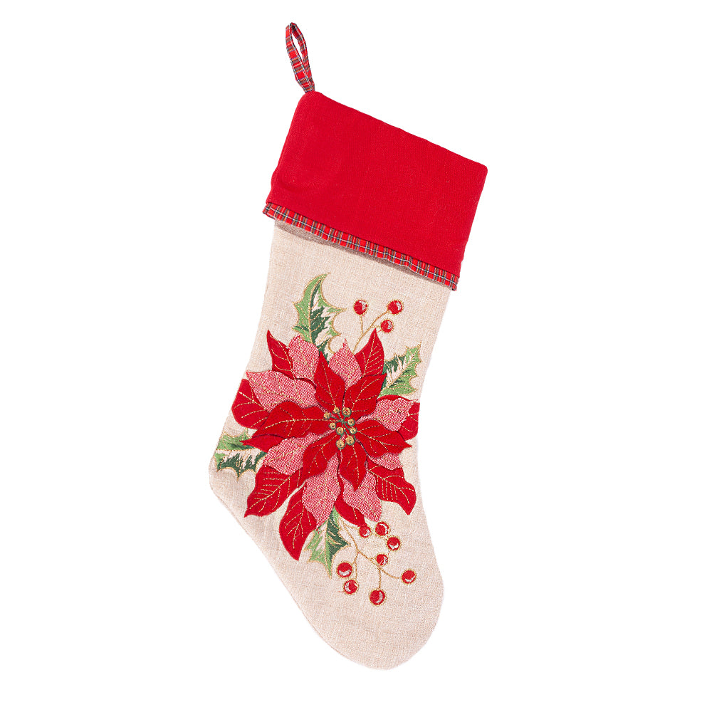 Red Poinsettia Christmas Stocking Stocking MON AMI   