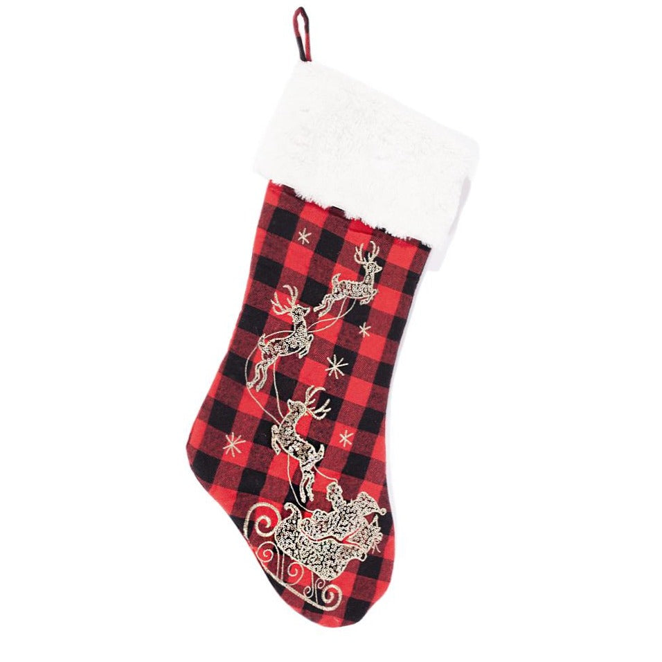 Buffalo Plaid Sequin Santa Christmas Stocking Stocking MON AMI   