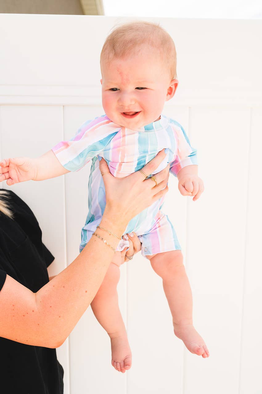 Baby Swimsuit in Watercolor Stripe swim Ollie Jay   