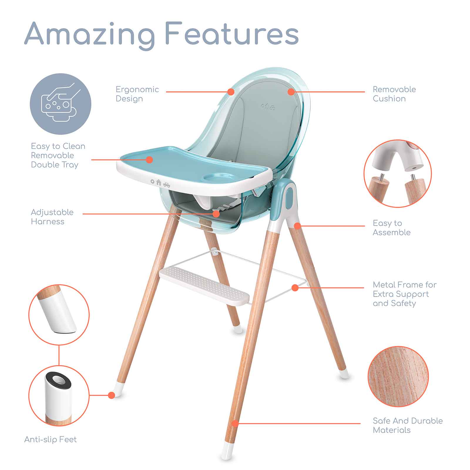 Children of Design 6 in 1 Deluxe High Chair  w/cushion  Children of Design   